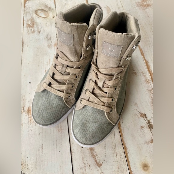 G by GUESS hi-top sneakers GGOPALL 12 womens sz 10 shoes gray tan streetwear EUC - Picture 3 of 14